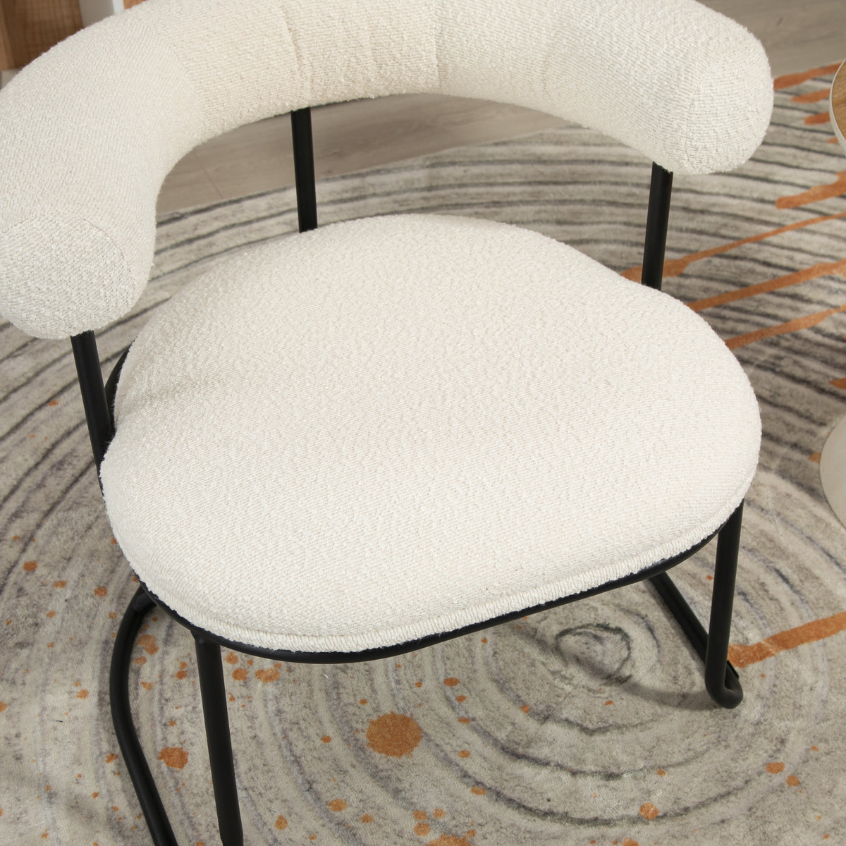 COOLCOOL Boucle dining chair set of two, medieval modern curved backrest chair, round cushion (beige Boucle) - American Smart