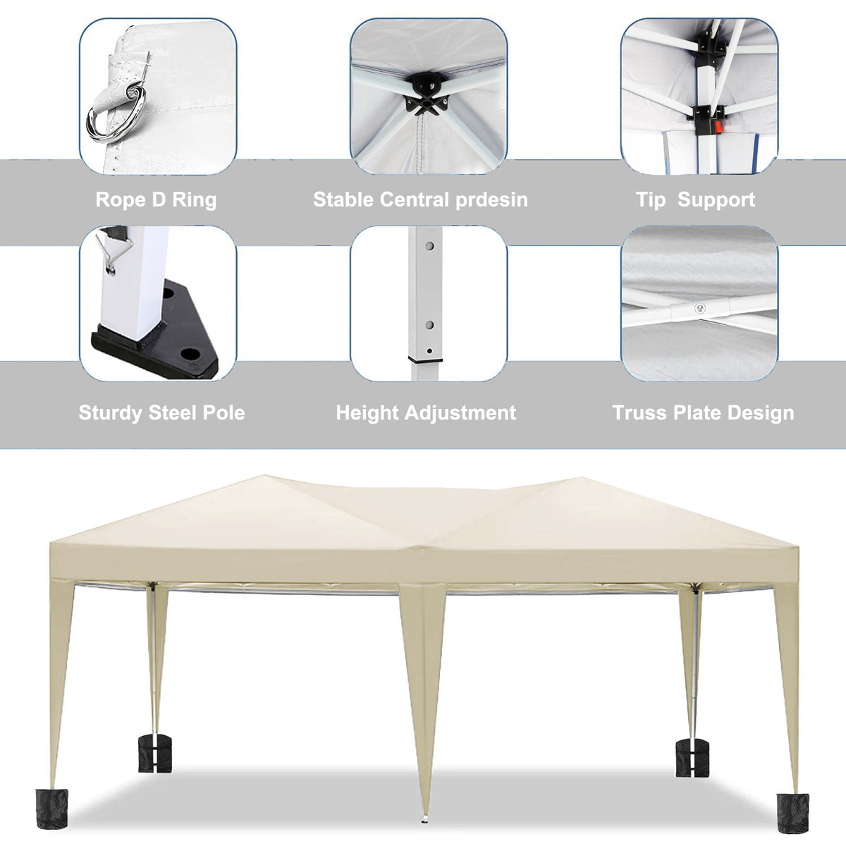 American Smart 10x20 ft folding canopy with 6 detachable side walls, outdoor shelter, UPF 50+ terrace portable tent.