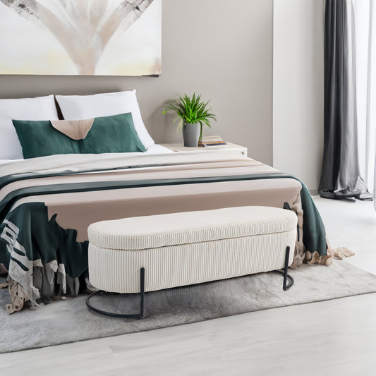 COOLMOR storage Ottoman chair with safety hinge and soft cushion fabric storage Ottoman stool (beige) - American Smart