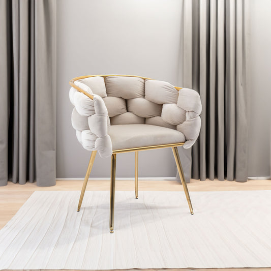 Beige velvet modern leisure single sofa chair with wooden legs, suitable for bedroom or manicure table seating by American Smart - EP