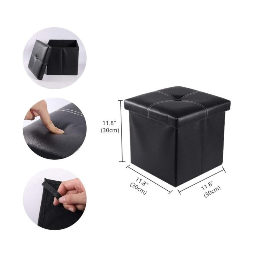 American Smart 12-inch foldable leather ottoman storage stool with non-slip base, versatile small footstool and home organizer.