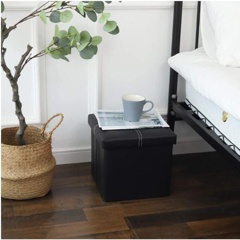 12-inch American Smart leather foldable ottoman storage stool with non-slip base and small sofa chair design, ideal for home organization.
