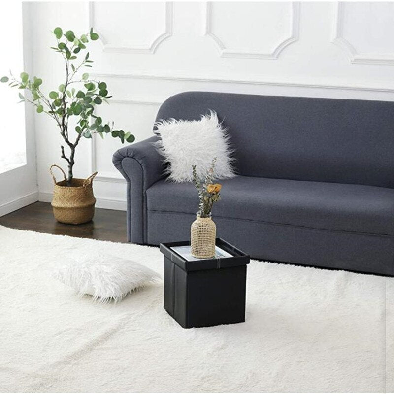 12-inch American Smart leather foldable ottoman with non-slip base and storage space, versatile footstool and small sofa chair.