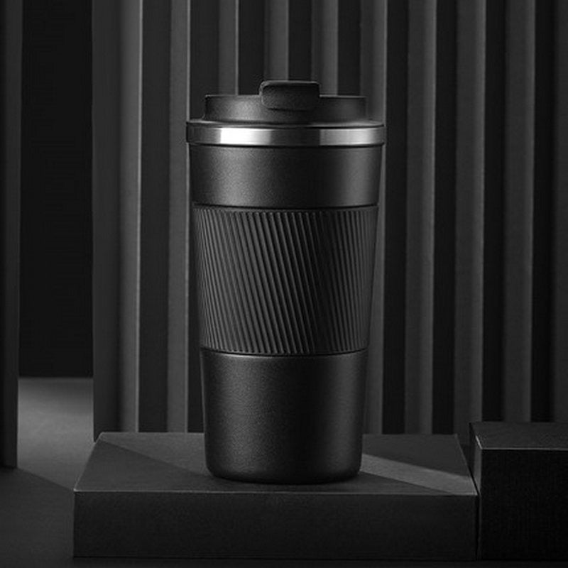 American Smart EP 304 stainless steel insulated coffee mug with leather cover, portable vacuum cup for office, car, and outdoor use