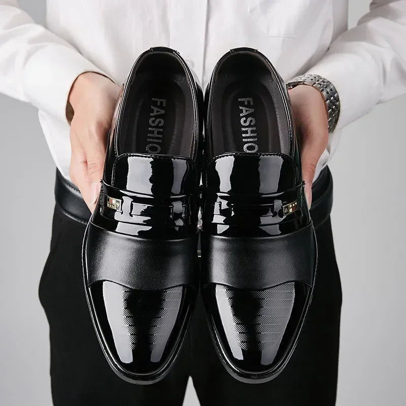 Men's black leather Oxford shoes by American Smart for wedding, formal, business, and office wear with classic, luxurious design.