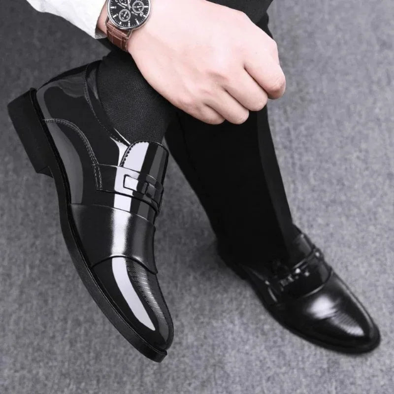 Men's leather wedding and business oxford shoes by American Smart, classic pointed dress shoes for formal and office wear