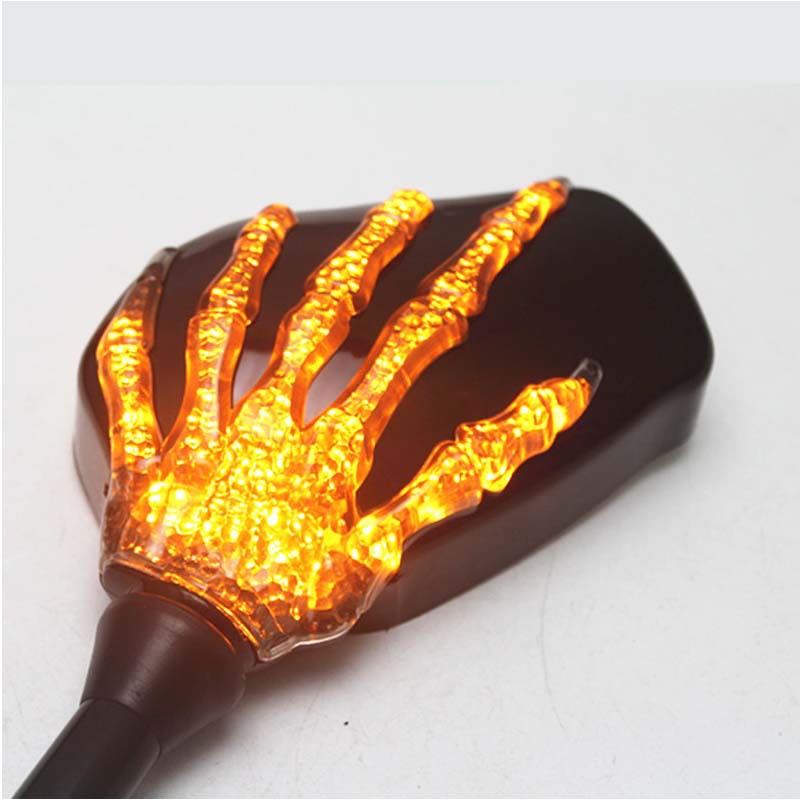 8mm 10mm Motorcycle Skeleton Skull Hand Claw Rearview Side Mirrors W/ Amber LED Turn Signal Lights For Harley Honda Universal - American Smart