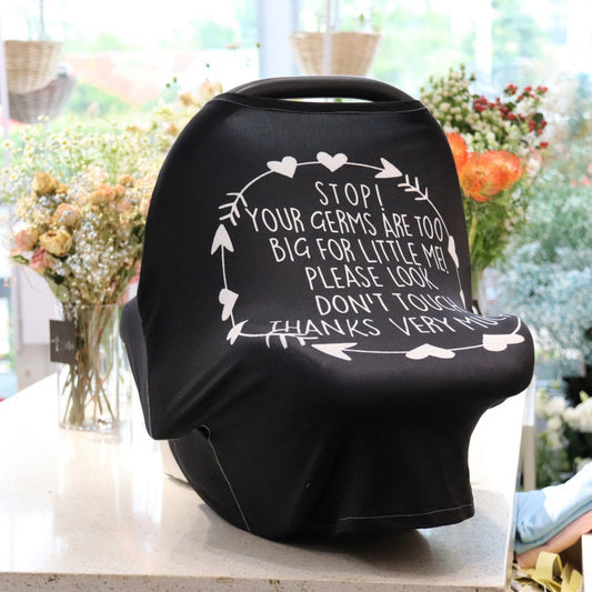 American Smart multifunction stretchy baby car seat cover and nursing cover, providing protection and privacy during breastfeeding and shopping.