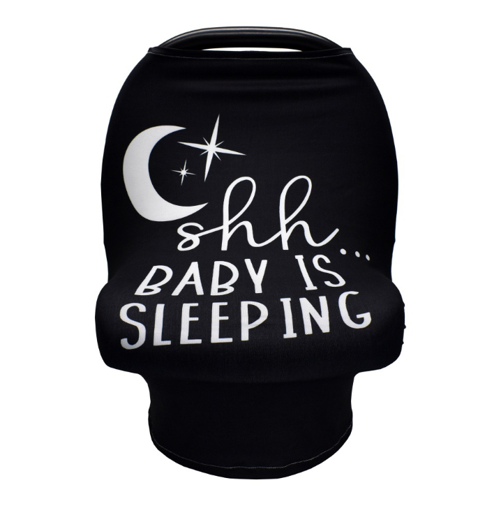 Stretchy baby car seat cover and nursing cover by American Smart, designed for breastfeeding, shopping carts, and car seats.