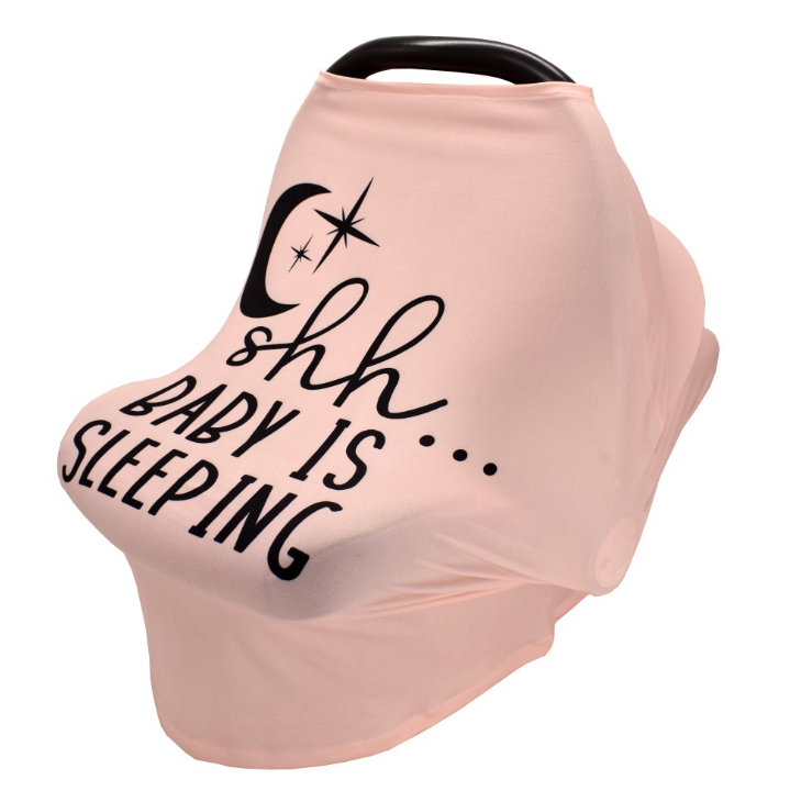Stretchy baby car seat cover and nursing cover by American Smart, designed for breastfeeding and shopping cart protection.