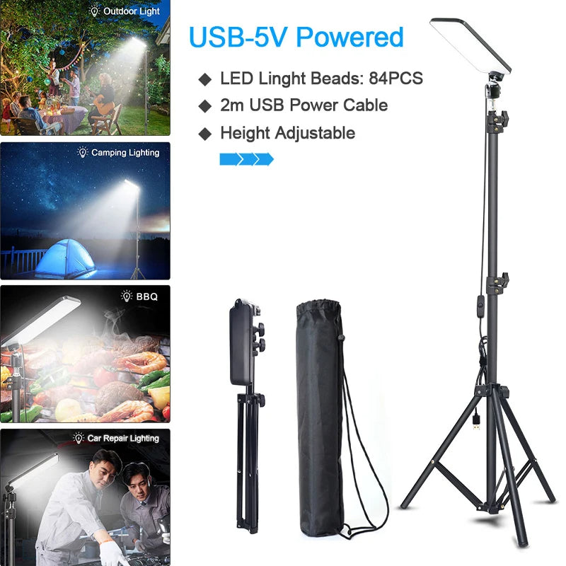 Camping Light LED Selfie Light Lamp Portable Photography Light with Tripod Stand for Outdoor Picnic Barbecue Adjustable Telescop - American Smart