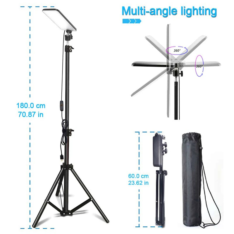 Camping Light LED Selfie Light Lamp Portable Photography Light with Tripod Stand for Outdoor Picnic Barbecue Adjustable Telescop - American Smart