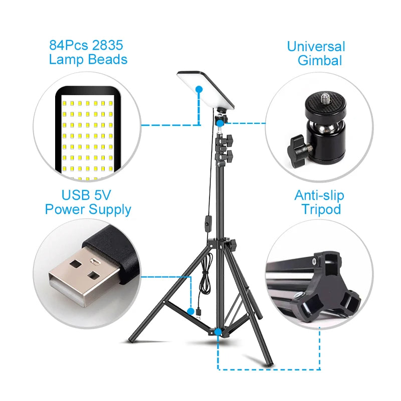 Camping Light LED Selfie Light Lamp Portable Photography Light with Tripod Stand for Outdoor Picnic Barbecue Adjustable Telescop - American Smart
