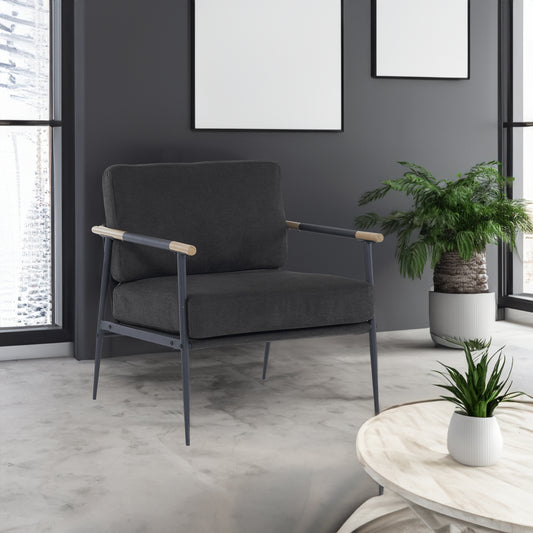 Black chenille leisure lounge arm chair with metal frame, upholstered side chair for living room by American Smart - EP