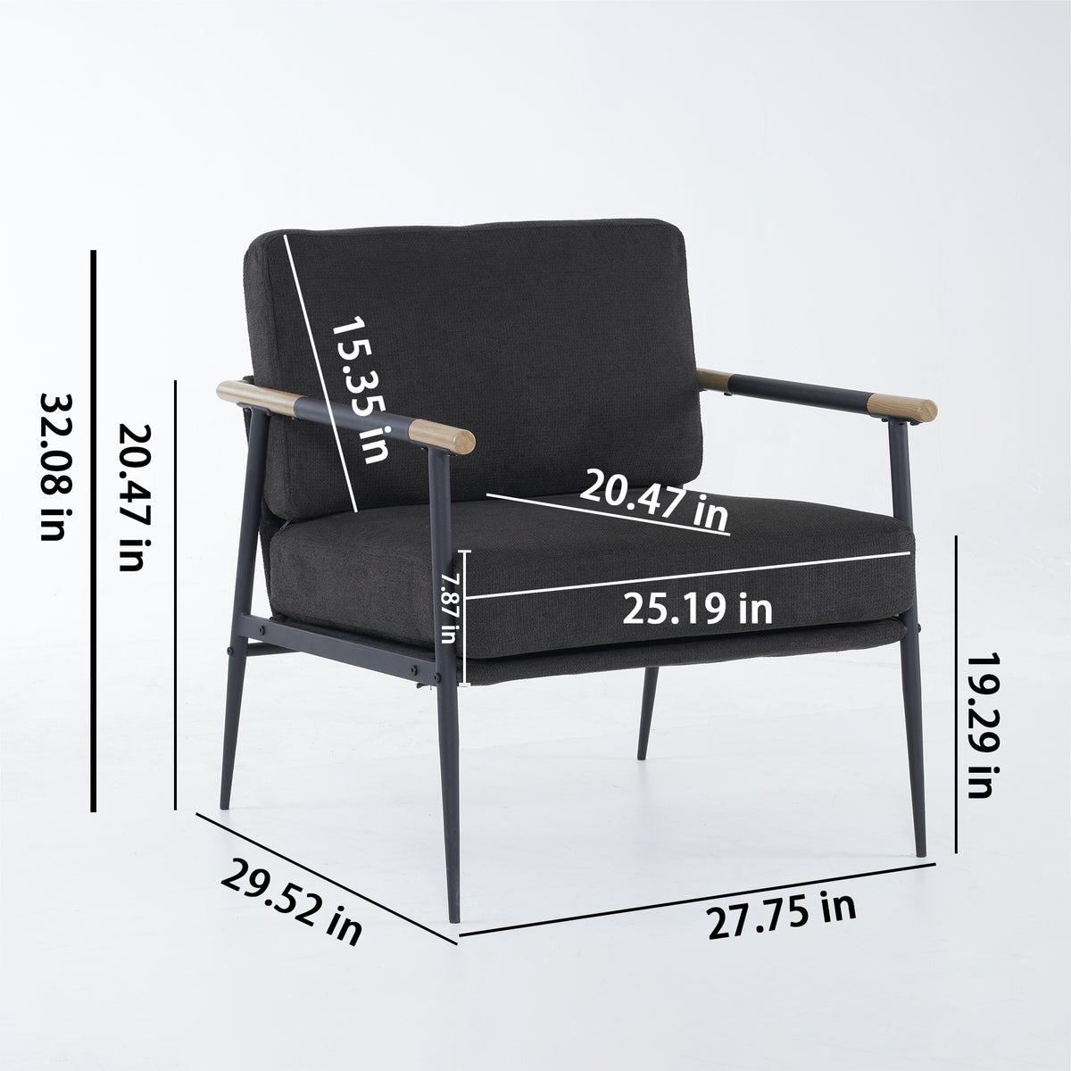 Black chenille leisure lounge armchair with metal frame, upholstered side chair for living room comfort by American Smart - EP