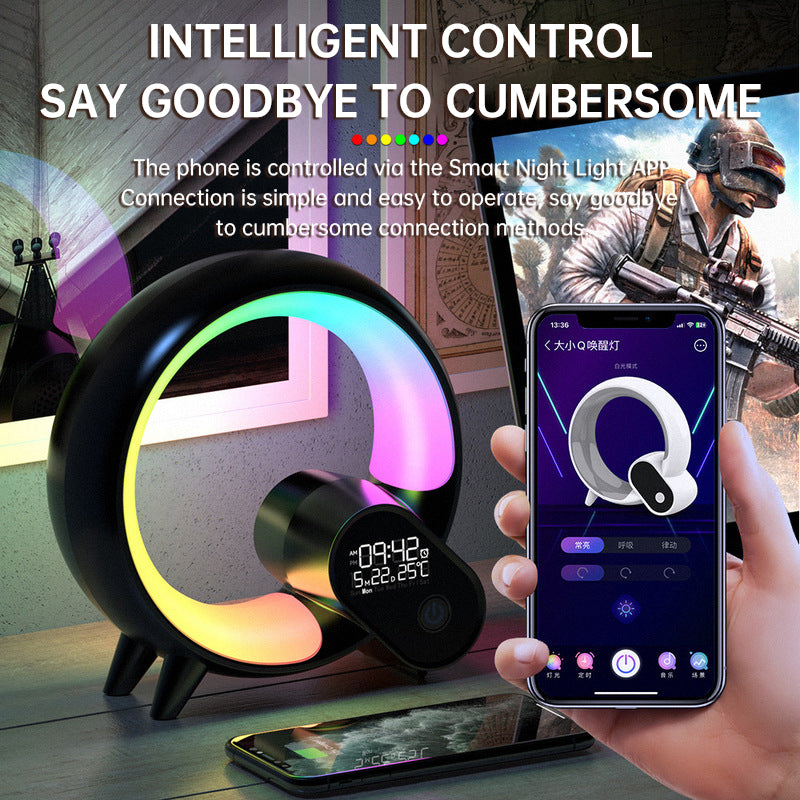 Creative Q Light Analog Sunrise Digital Display Alarm Clock Bluetooth Audio Intelligent Wake-up Q Colorful Atmosphere Light - American Smart