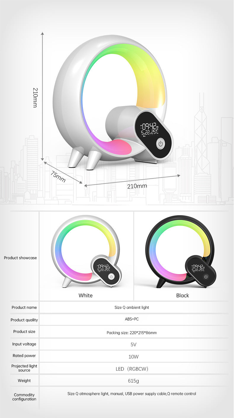 Creative Q Light Analog Sunrise Digital Display Alarm Clock Bluetooth Audio Intelligent Wake-up Q Colorful Atmosphere Light - American Smart
