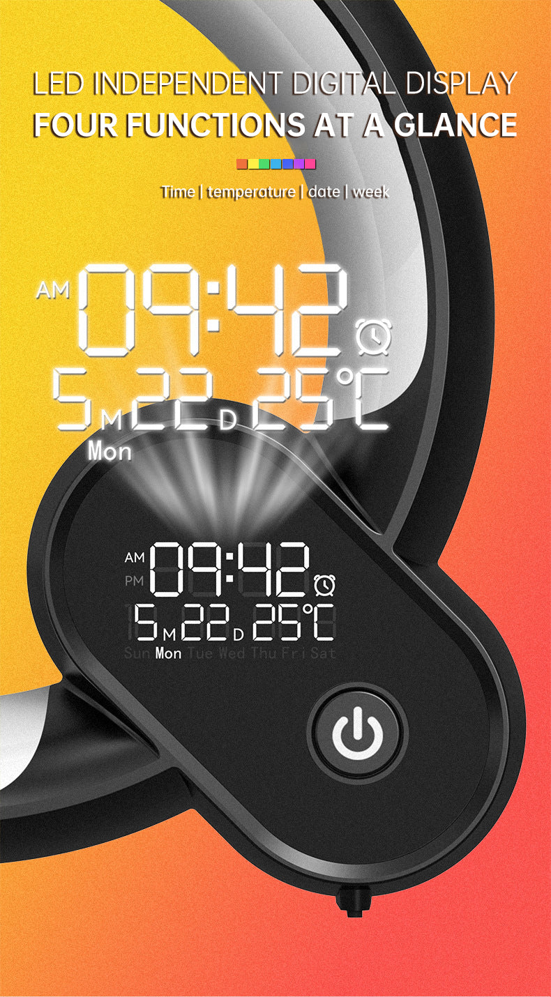 Creative Q Light Analog Sunrise Digital Display Alarm Clock Bluetooth Audio Intelligent Wake-up Q Colorful Atmosphere Light - American Smart