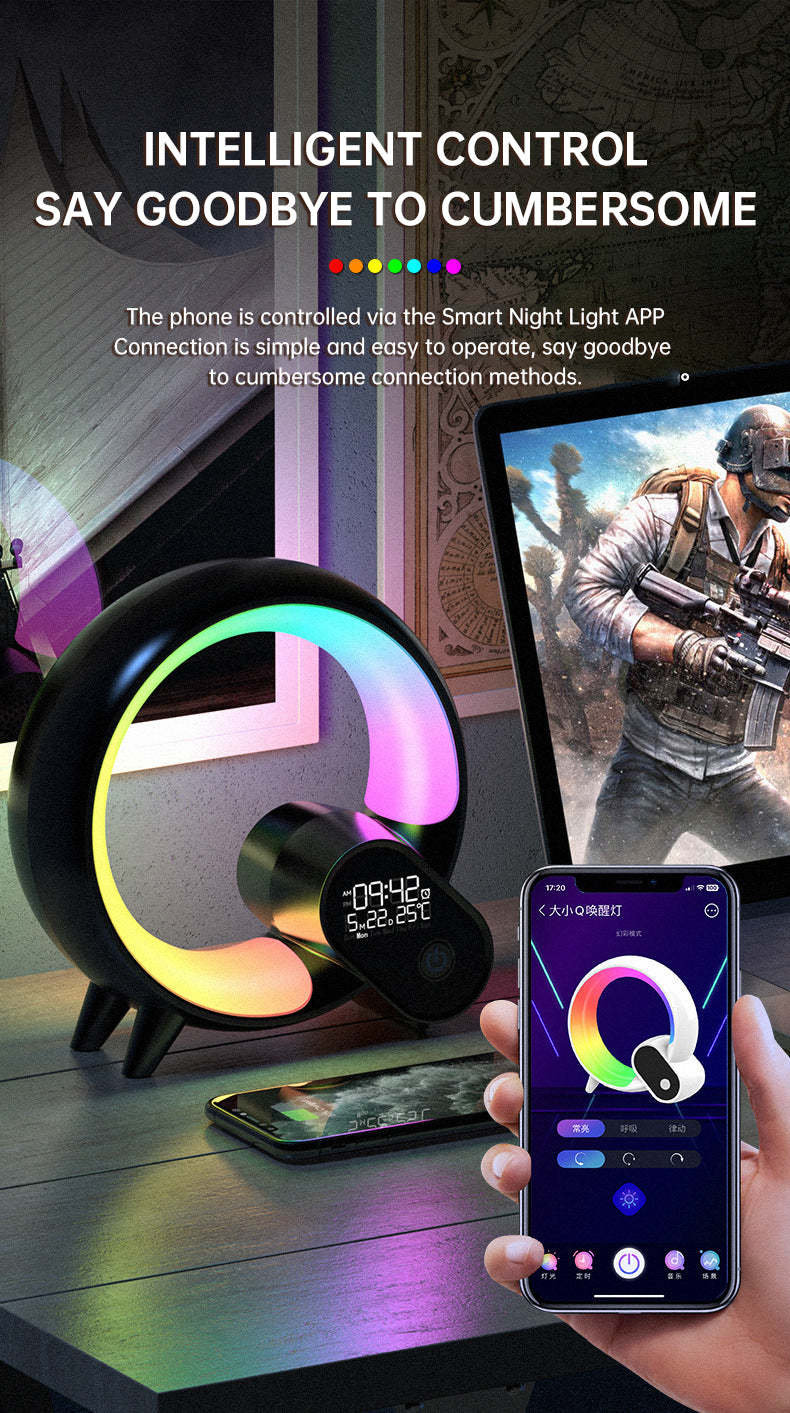 Creative Q Light Analog Sunrise Digital Display Alarm Clock Bluetooth Audio Intelligent Wake-up Q Colorful Atmosphere Light - American Smart
