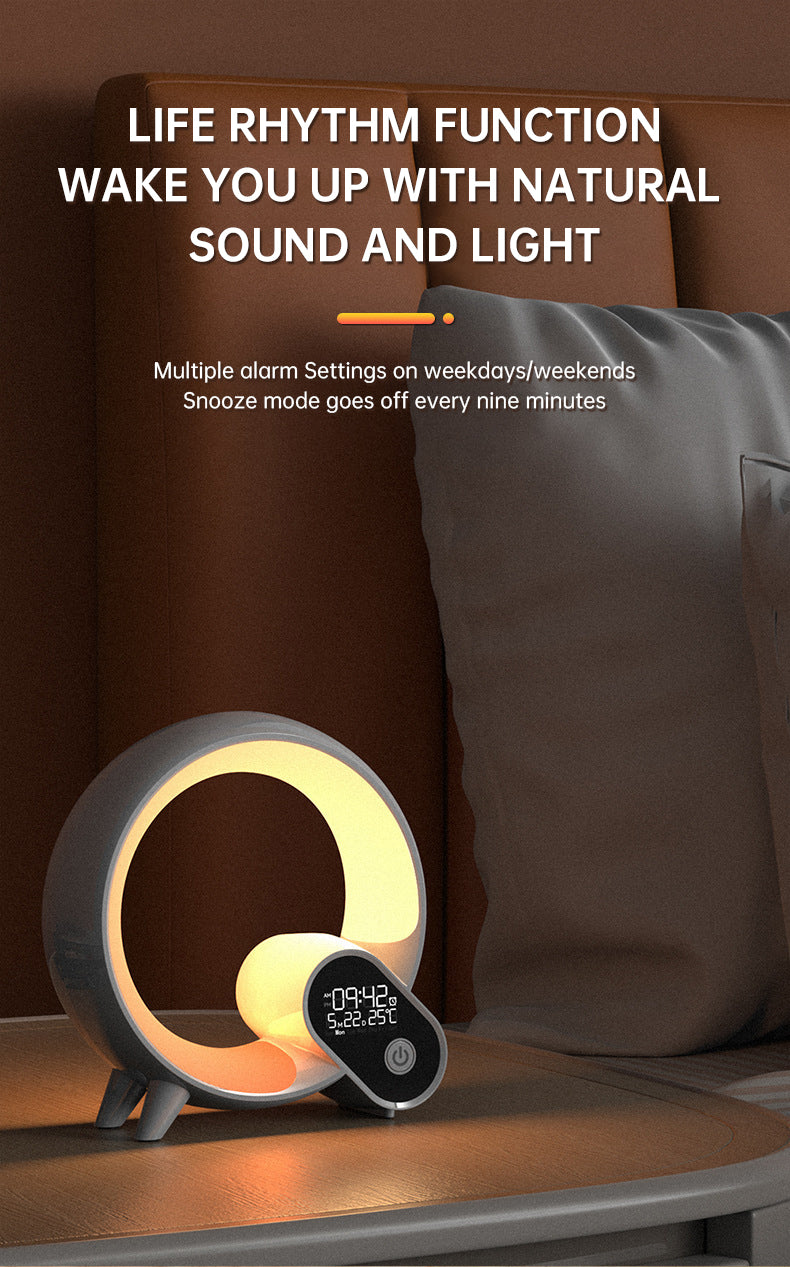 Creative Q Light Analog Sunrise Digital Display Alarm Clock Bluetooth Audio Intelligent Wake-up Q Colorful Atmosphere Light - American Smart