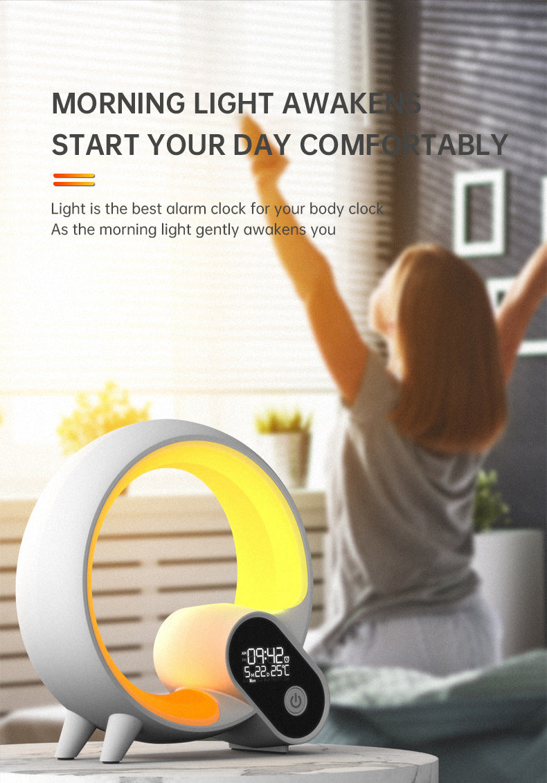Creative Q Light Analog Sunrise Digital Display Alarm Clock Bluetooth Audio Intelligent Wake-up Q Colorful Atmosphere Light - American Smart