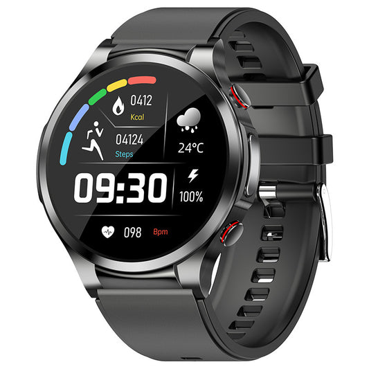 American Smart EP fitness smartwatch displaying blood glucose, ECG, blood pressure, heart rate, body temperature, and exercise data.