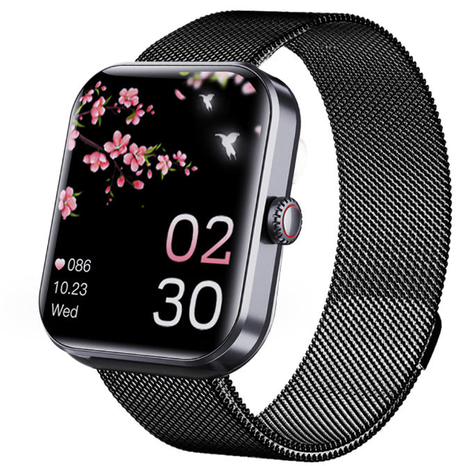 American Smart F57L sports wristband smartwatch displaying heart rate, blood pressure, body temperature, and Bluetooth connection.