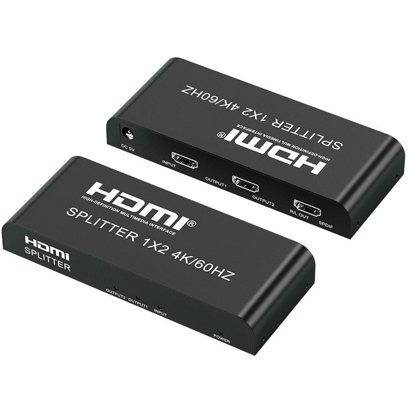 HDMI distributor splitter from American Smart EP, 1 input to 2 outputs, supports 4K60Hz, HD video, and same screen display.