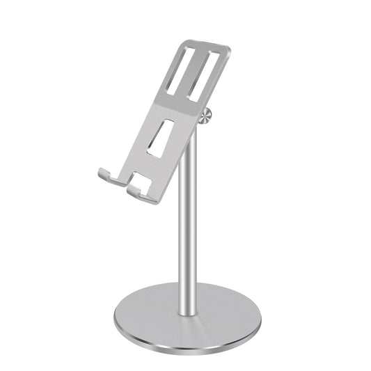 Adjustable aluminum desktop tablet and phone holder by American Smart-EP, featuring height and angle adjustable design.