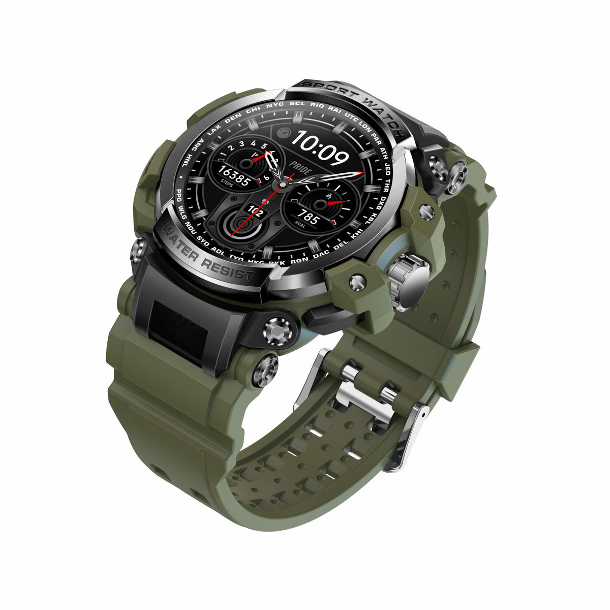 LC16 American Smart Bluetooth call outdoor smartwatch with three defense features and heart rate monitoring, shown on wrist.