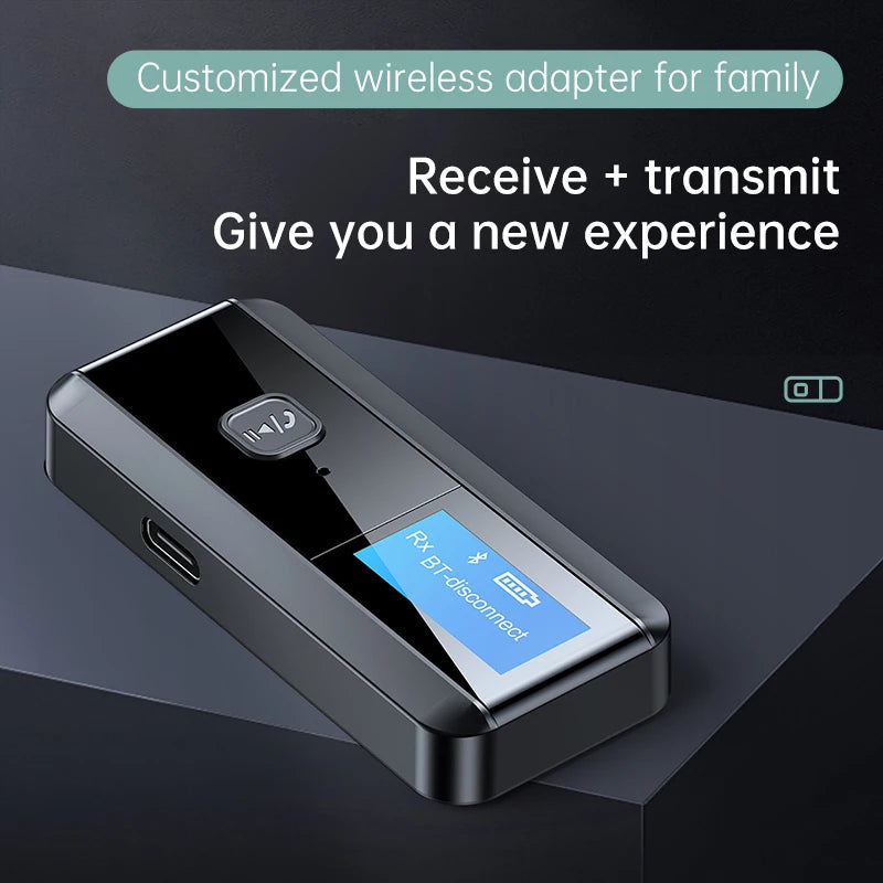 American Smart EP LCD display Bluetooth 5.0 audio receiver transmitter 2-in-1 adapter for computer, TV, and speakers