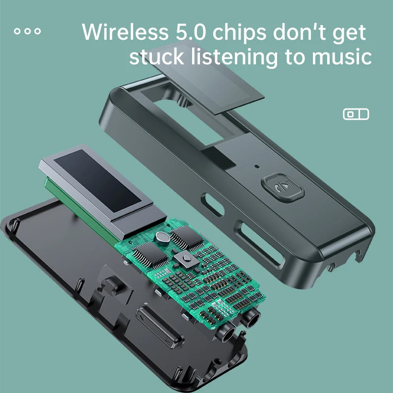 LCD display screen Bluetooth 5.0 audio adapter from American Smart EP, 2-in-1 receiver transmitter for computer, TV, and speakers.