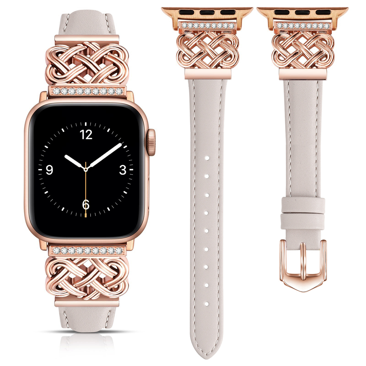 Apple Watch Strap with Chinese Knot and Diamond Inlay Metal Buckle for Series 1-10 and SE - American Smart