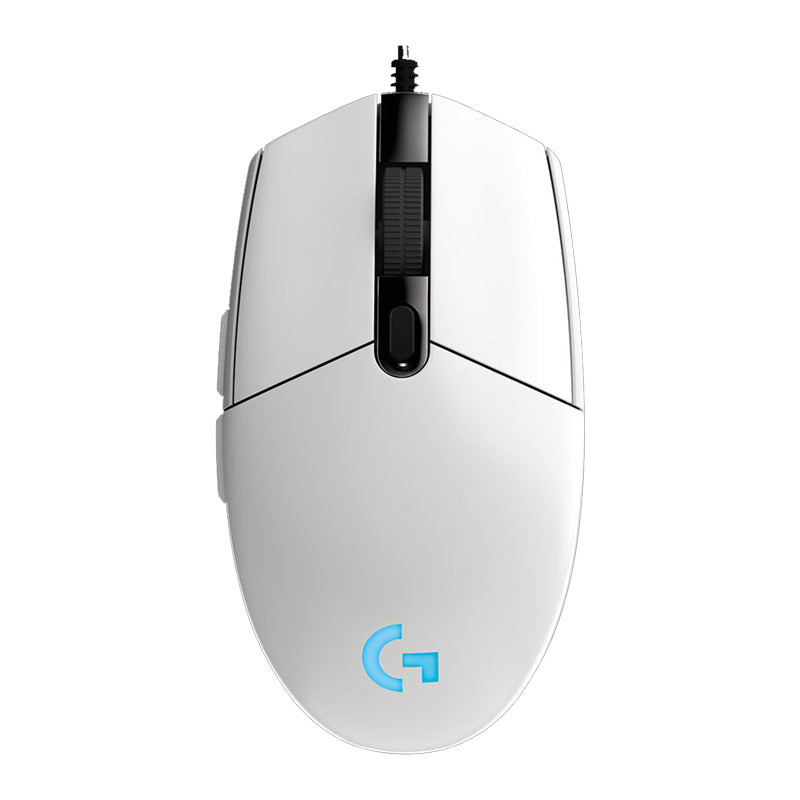 Logitech G102 second-generation wired gaming mouse with RGB lighting and macro buttons, designed for e-sports and gaming on desktop computers.