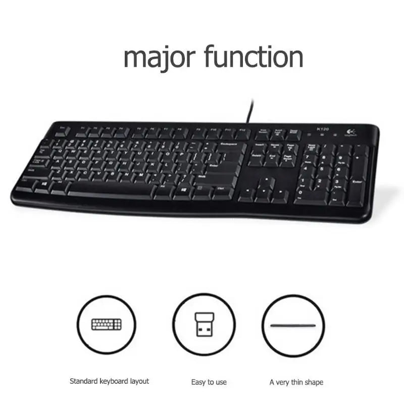 American Smart EP Logitech K120 wired waterproof keyboard for desktop and office use, featuring USB connectivity and sleek design.