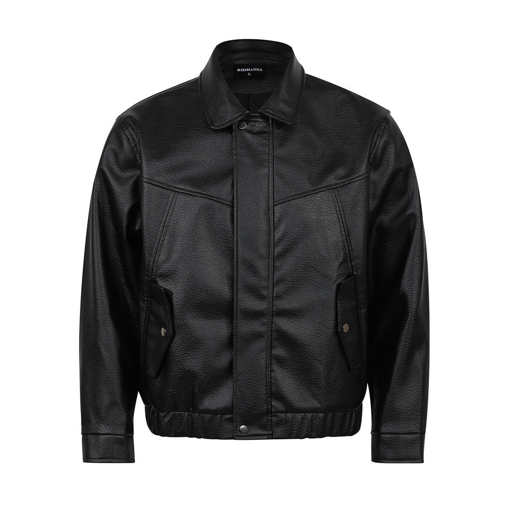 American Smart EP leather jacket featuring a classic design with visible stitching and a sleek, black finish.