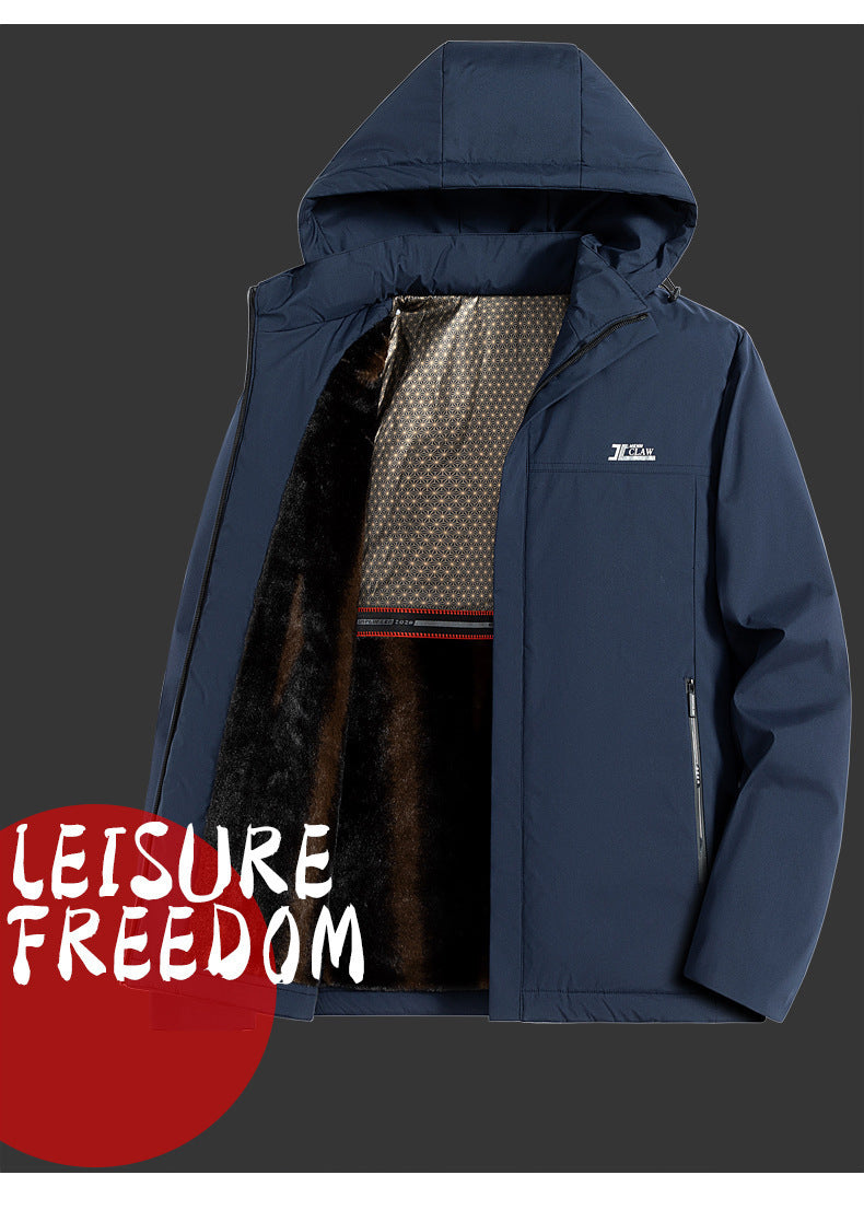 Men's mink fur autumn and winter casual cotton jacket with fleece lining, suitable for middle-aged and elderly, by American Smart EP.