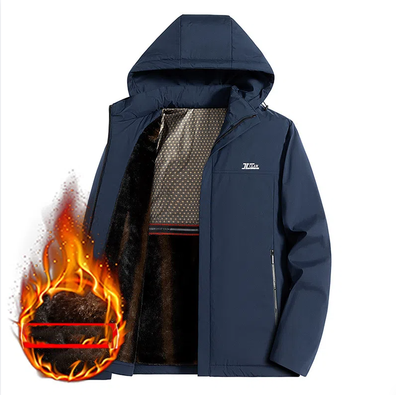 Men's mink fur autumn winter jacket with fleece lining, casual business cotton coat by American Smart - EP, suitable for middle-aged and elderly.