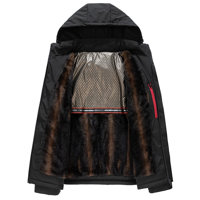 Men's mink fur autumn winter jacket by American Smart EP, casual cotton middle-aged dad outfit with thick fleece lining.