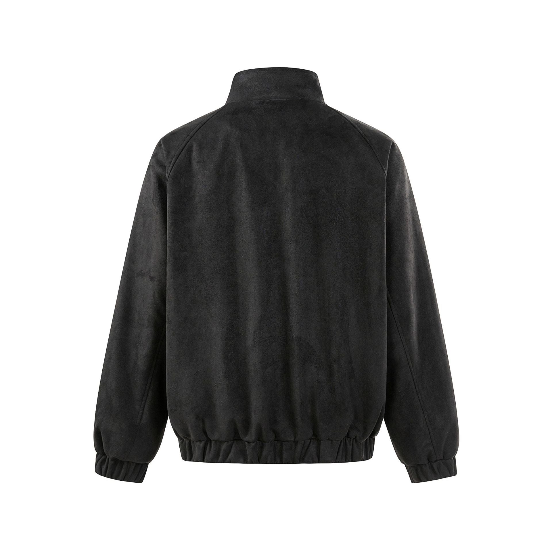 Velvet stand collar jacket with simple embroidery, loose fit, and stand collar in a stylish outerwear design by American Smart EP.
