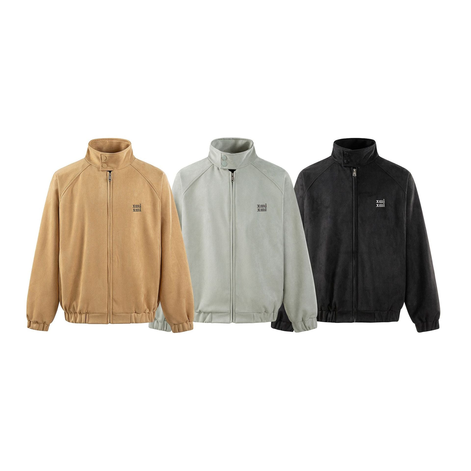 Velvet loose fit jacket with stand collar featuring simple embroidery from American Smart EP, stylish outerwear for women.