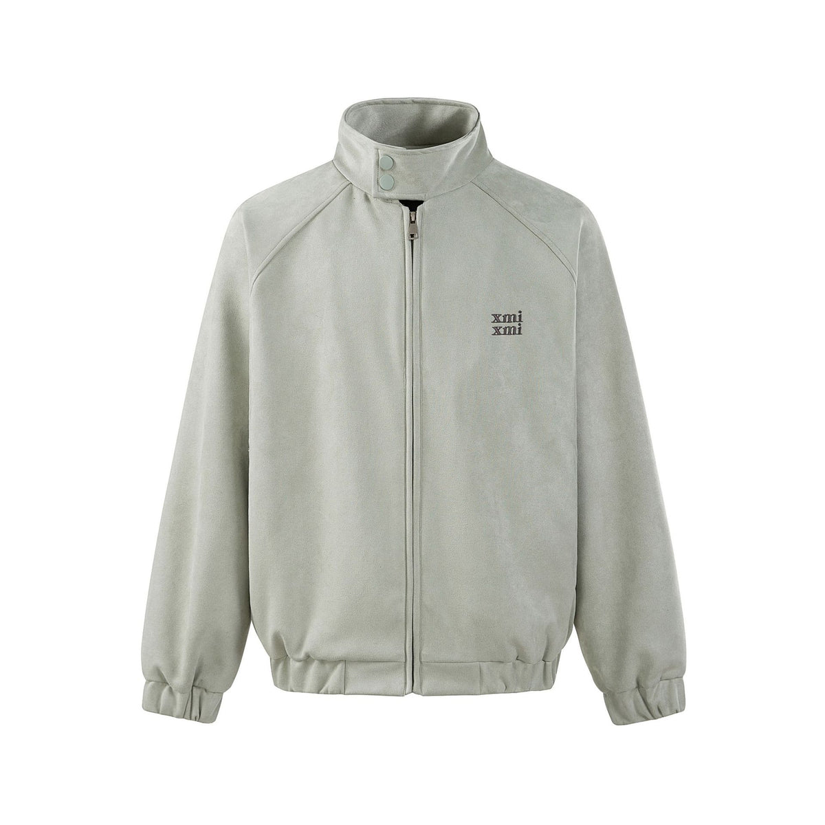 Velvet stand collar jacket from American Smart with simple embroidery, loose fit, and outerwear design in a stylish, casual look.