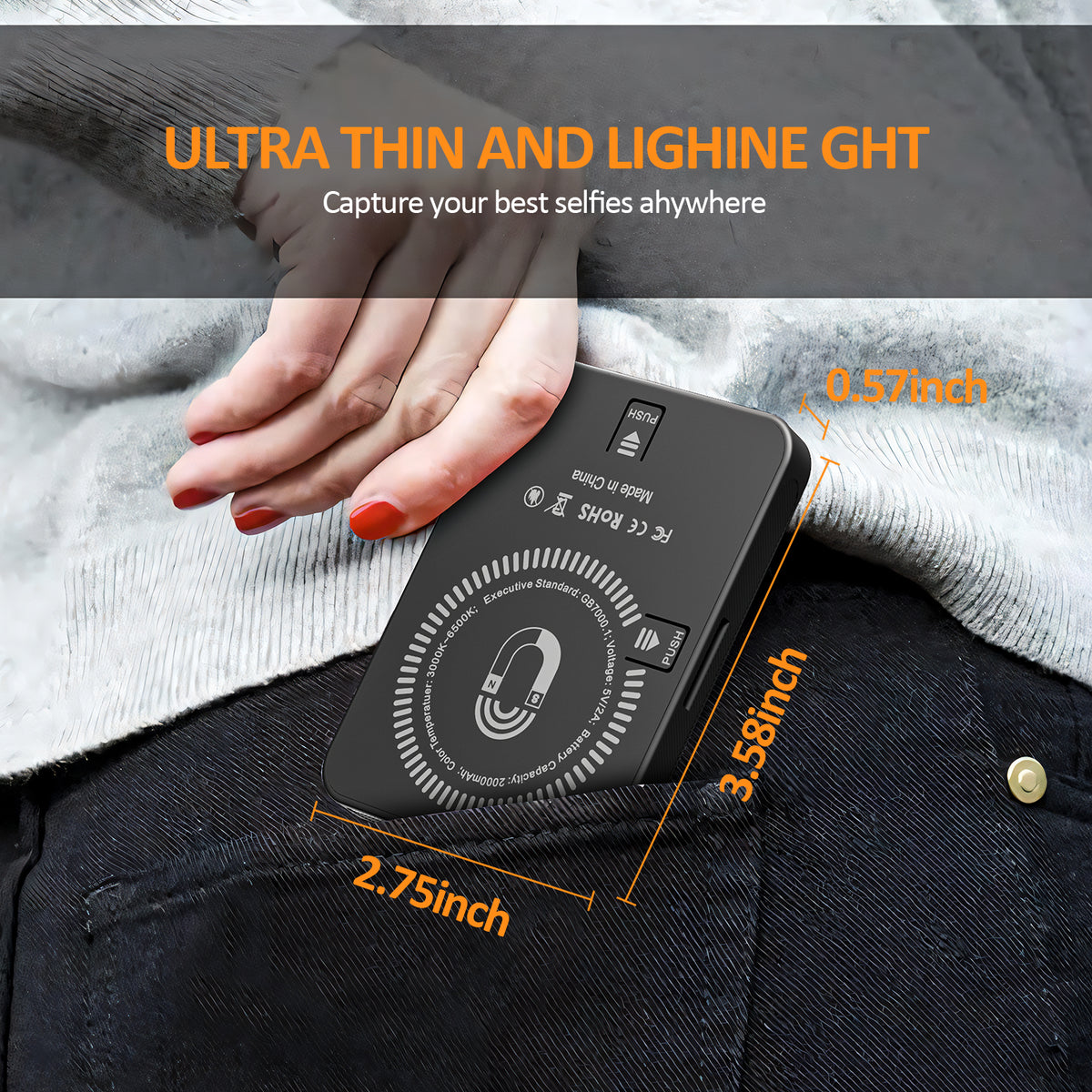 American Smart EP magnetic LED fill light for video calls, photography, and live broadcasting, compact pocket-sized camera light.