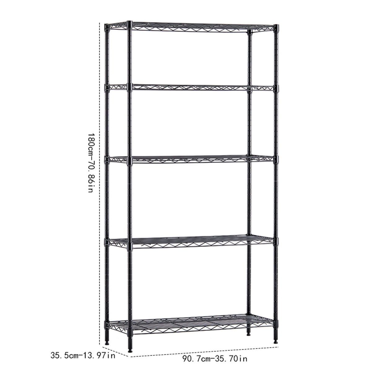 Black metal wire storage rack from American Smart EP, adjustable vertical unit with 71-inch height and 35.7L x 14W dimensions.