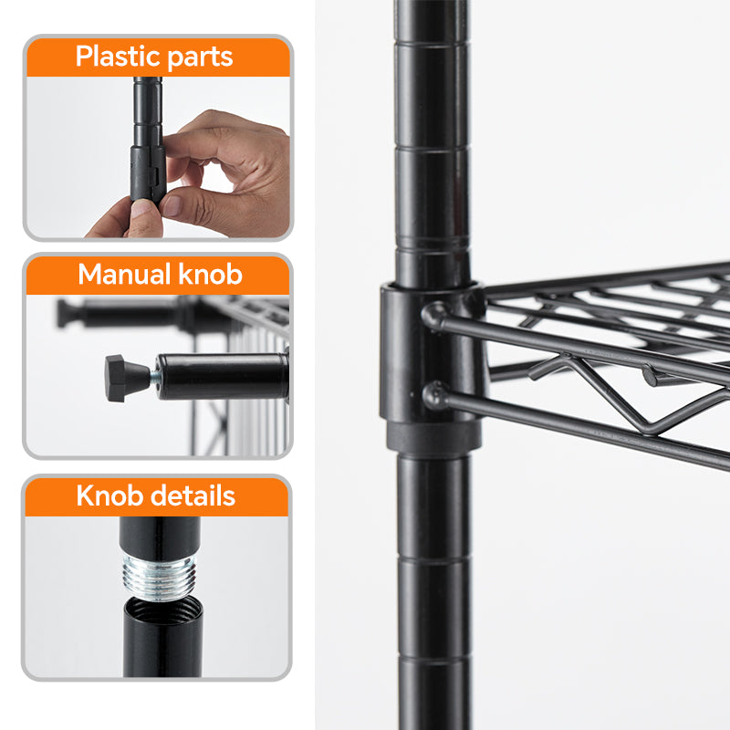 American Smart EP metal wire storage rack, adjustable vertical unit in black, 35.7L x 14W x 71H for organized space.
