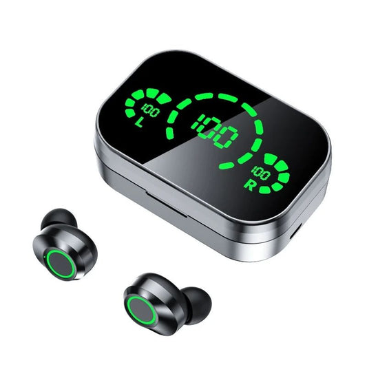 Wireless Bluetooth earphones YD03 by American Smart, in-ear TWS earbuds with high battery capacity and sleek design.