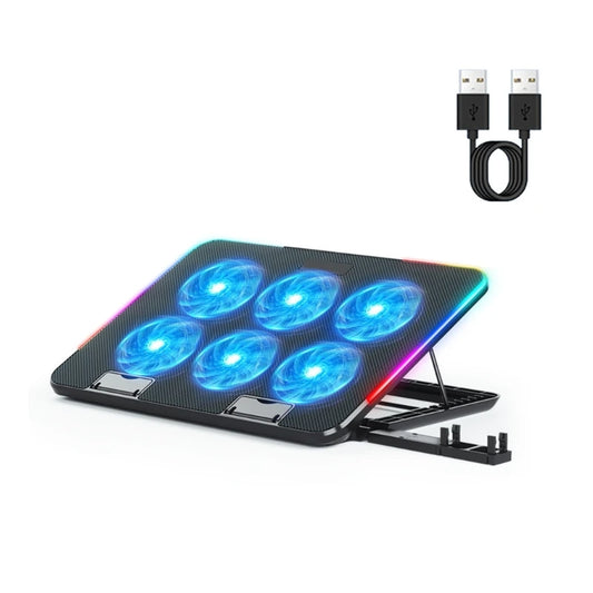 American Smart EP laptop cooling pad with 6 LED fans, dual USB ports, and phone holder for 15.6-inch notebooks.