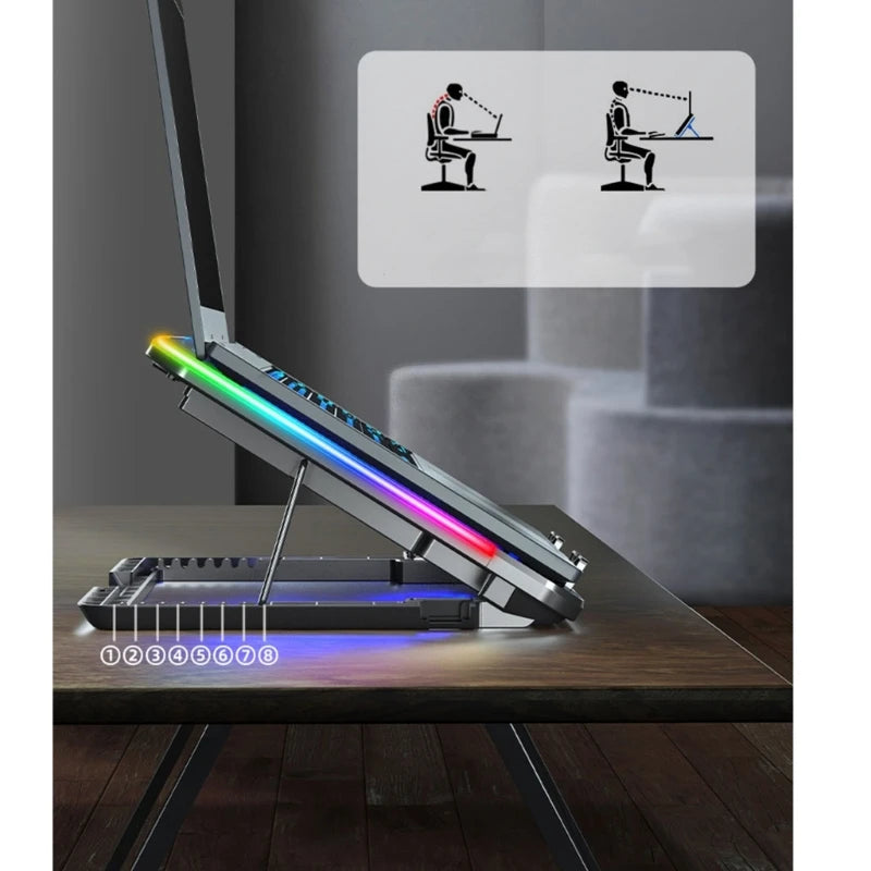 American Smart EP laptop cooling pad with 6 LED fans, dual USB ports, and phone holder for 15.6-inch notebooks.