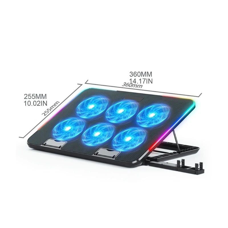American Smart EP laptop cooling pad with 6 LED fans, dual USB ports, and phone holder for 15.6-inch notebooks.