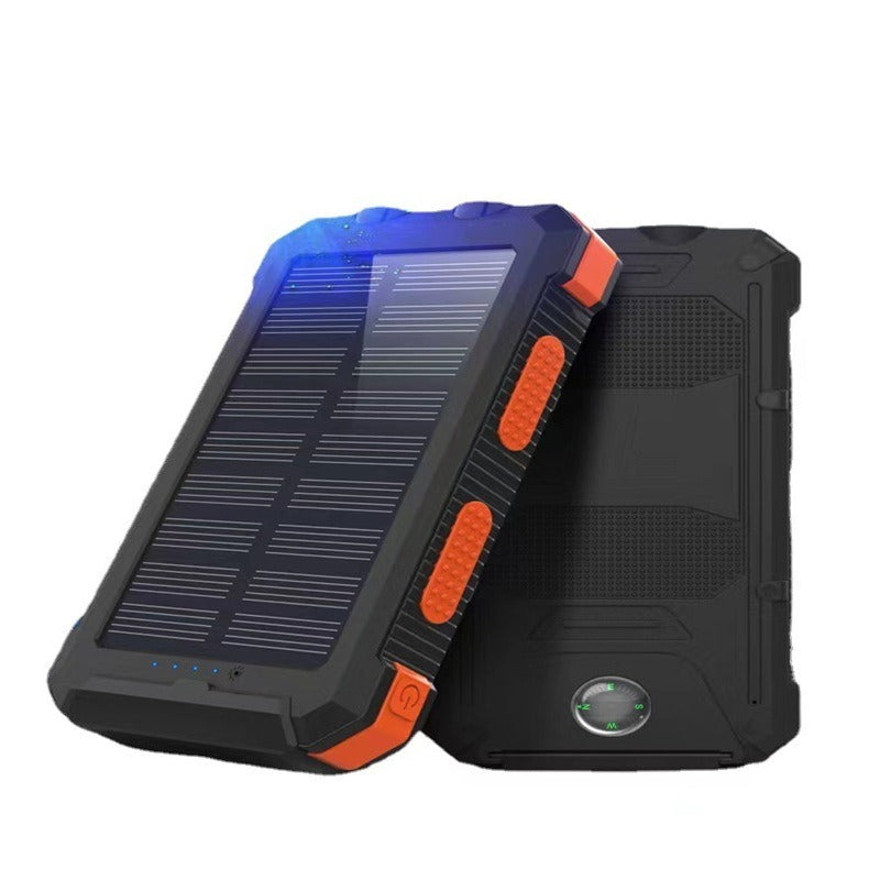Black American Smart EP waterproof solar power bank with 20000mAh capacity, compass, and multiple charging ports for mobile devices